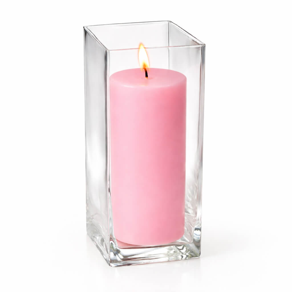 Richland Pillar Candle 9" & Eastland Square Holder 12" Set of 12 (Choose your color)