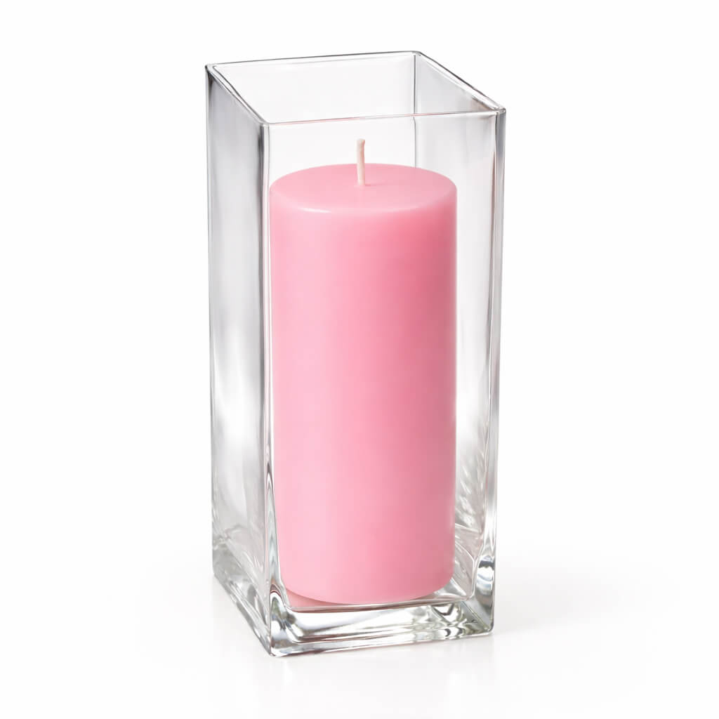 Richland Pillar Candle 9" & Eastland Square Holder 12" Set of 12 (Choose your color)