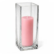 Richland Pillar Candle 9" & Eastland Square Holder 12" Set of 12 - Pink - thumbnail number 1