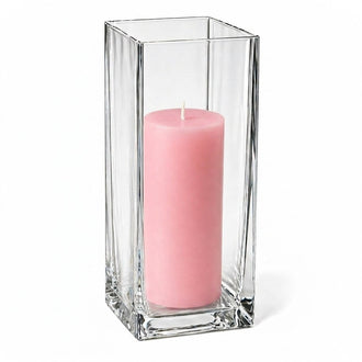 Richland Pillar Candle 9" & Eastland Square Holder 12" Set of 12 - Pink