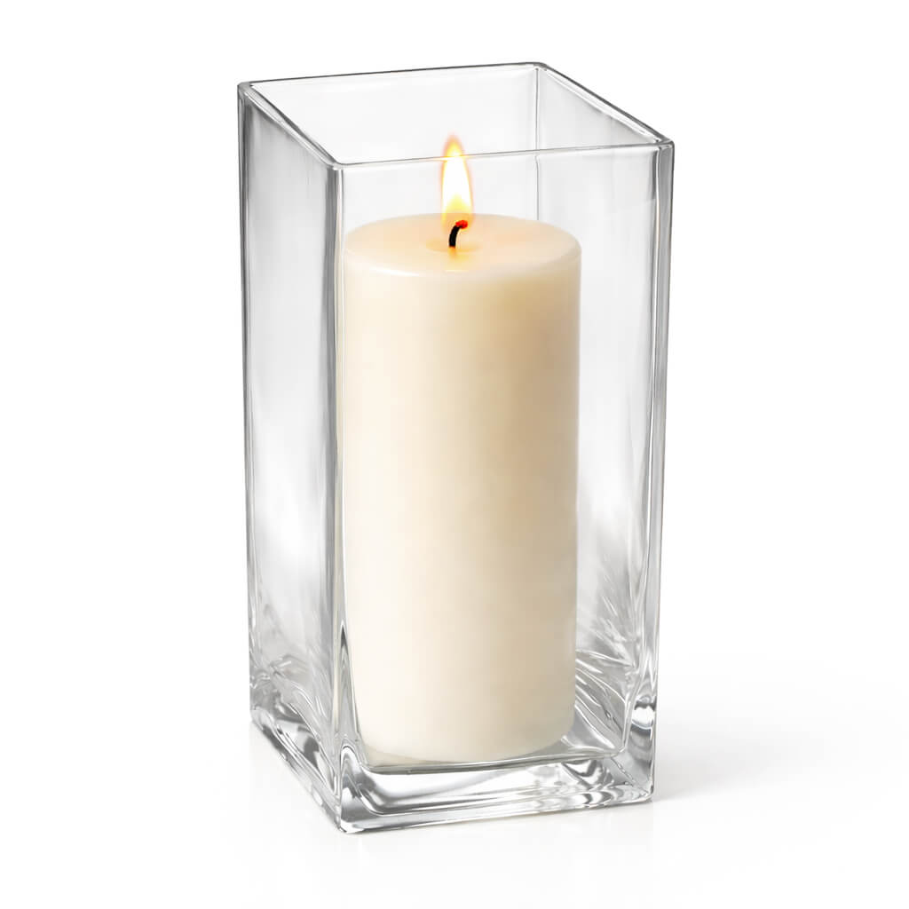 Richland Pillar Candle 9" & Eastland Square Holder 12" Set of 12 (Choose your color)