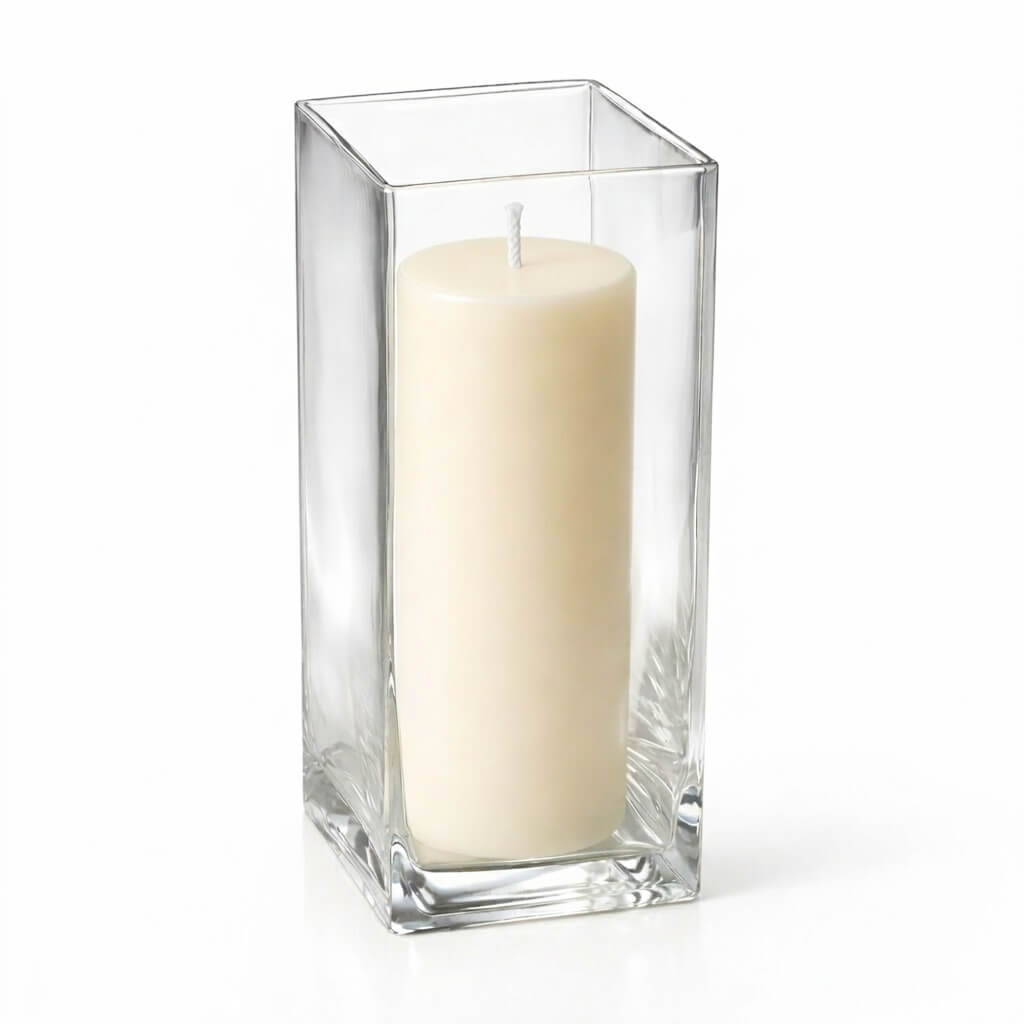 Richland Pillar Candle 9" & Eastland Square Holder 12" Set of 12 (Choose your color)