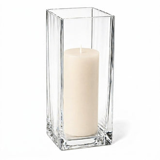 Richland Pillar Candle 9" & Eastland Square Holder 12" Set of 12 - Light Ivory