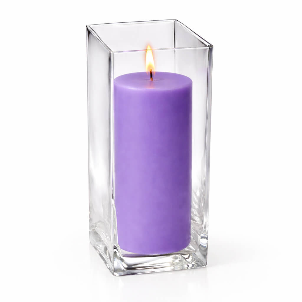 Richland Pillar Candle 9" & Eastland Square Holder 12" Set of 12 (Choose your color)