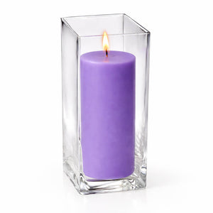 Richland Pillar Candle 9" & Eastland Square Holder 12" Set of 12 (Choose your color)