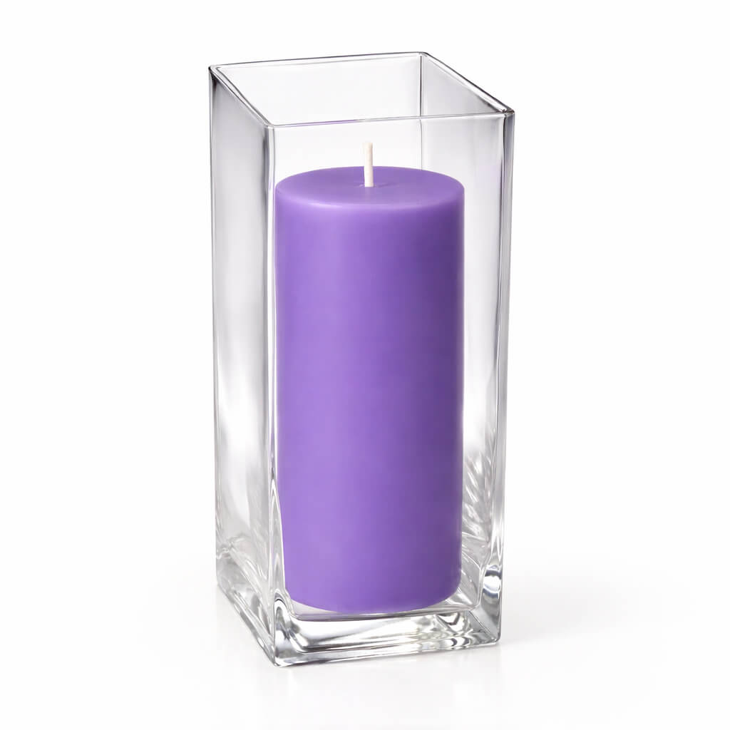 Richland Pillar Candle 9" & Eastland Square Holder 12" Set of 12 (Choose your color)
