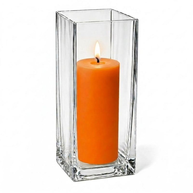 Richland Pillar Candle 9" & Eastland Square Holder 12" Set of 12 - Orange - thumbnail number 2