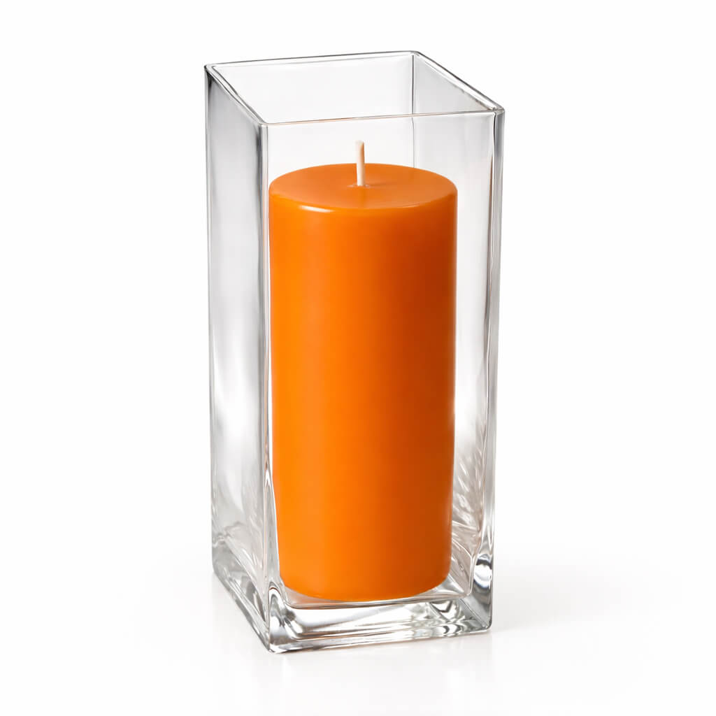 Richland Pillar Candle 9" & Eastland Square Holder 12" Set of 12 (Choose your color)
