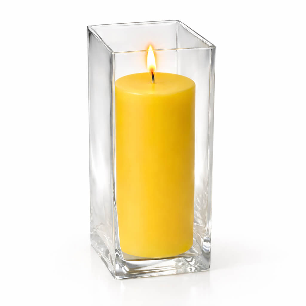 Richland Pillar Candle 9" & Eastland Square Holder 12" Set of 12 (Choose your color)
