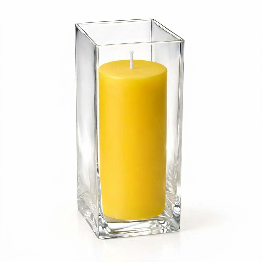 Richland Pillar Candle 9" & Eastland Square Holder 12" Set of 12 (Choose your color)