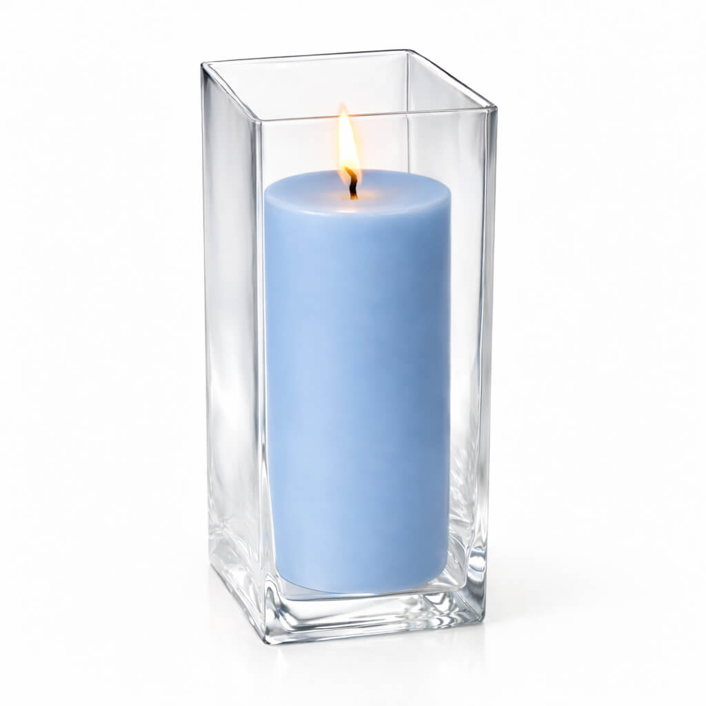 Richland Pillar Candle 9" & Eastland Square Holder 12" Set of 12 (Choose your color)