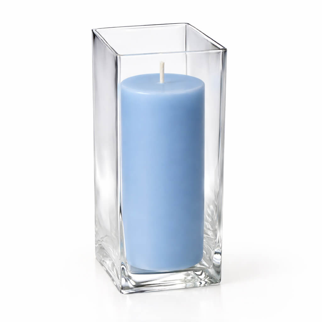 Richland Pillar Candle 9" & Eastland Square Holder 12" Set of 12 (Choose your color)