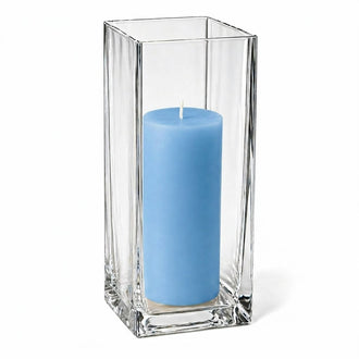 Richland Pillar Candle 9" & Eastland Square Holder 12" Set of 12 - Light Blue
