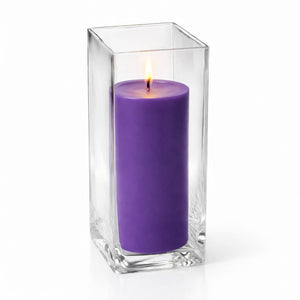 Richland Pillar Candle 9" & Eastland Square Holder 12" Set of 12 (Choose your color)