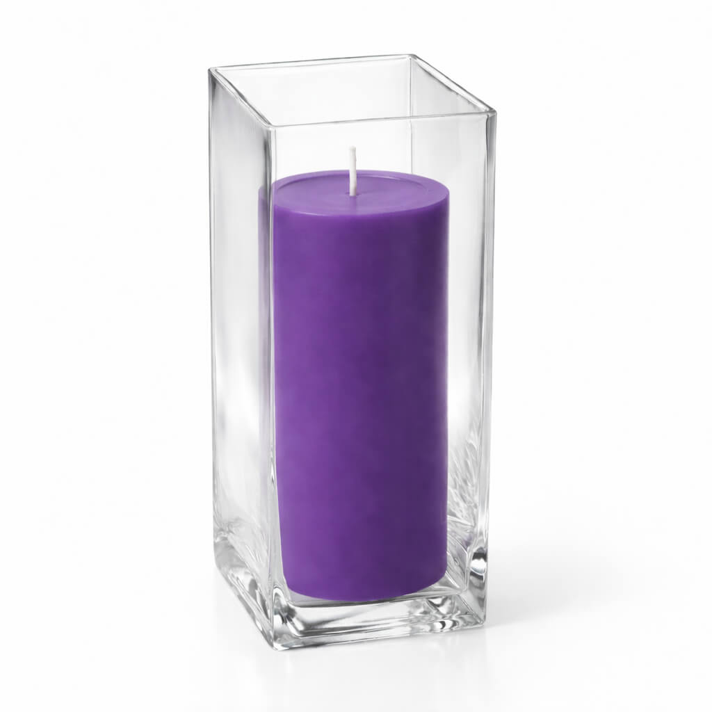 Richland Pillar Candle 9" & Eastland Square Holder 12" Set of 12 (Choose your color)