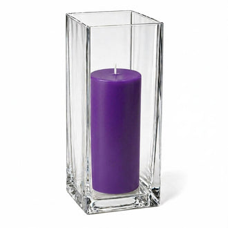 Richland Pillar Candle 9" & Eastland Square Holder 12" Set of 12 - Purple