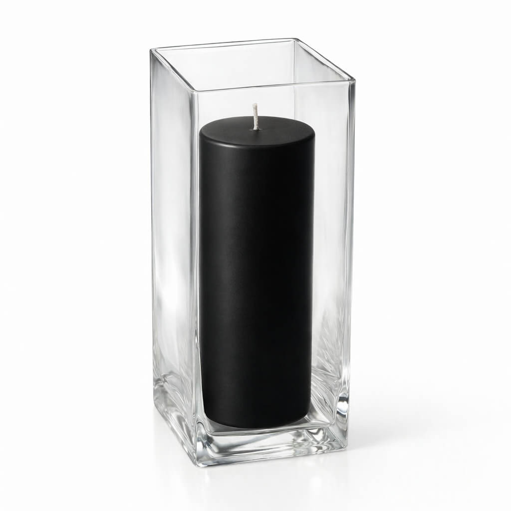 Richland Pillar Candle 9" & Eastland Square Holder 12" Set of 12 (Choose your color)
