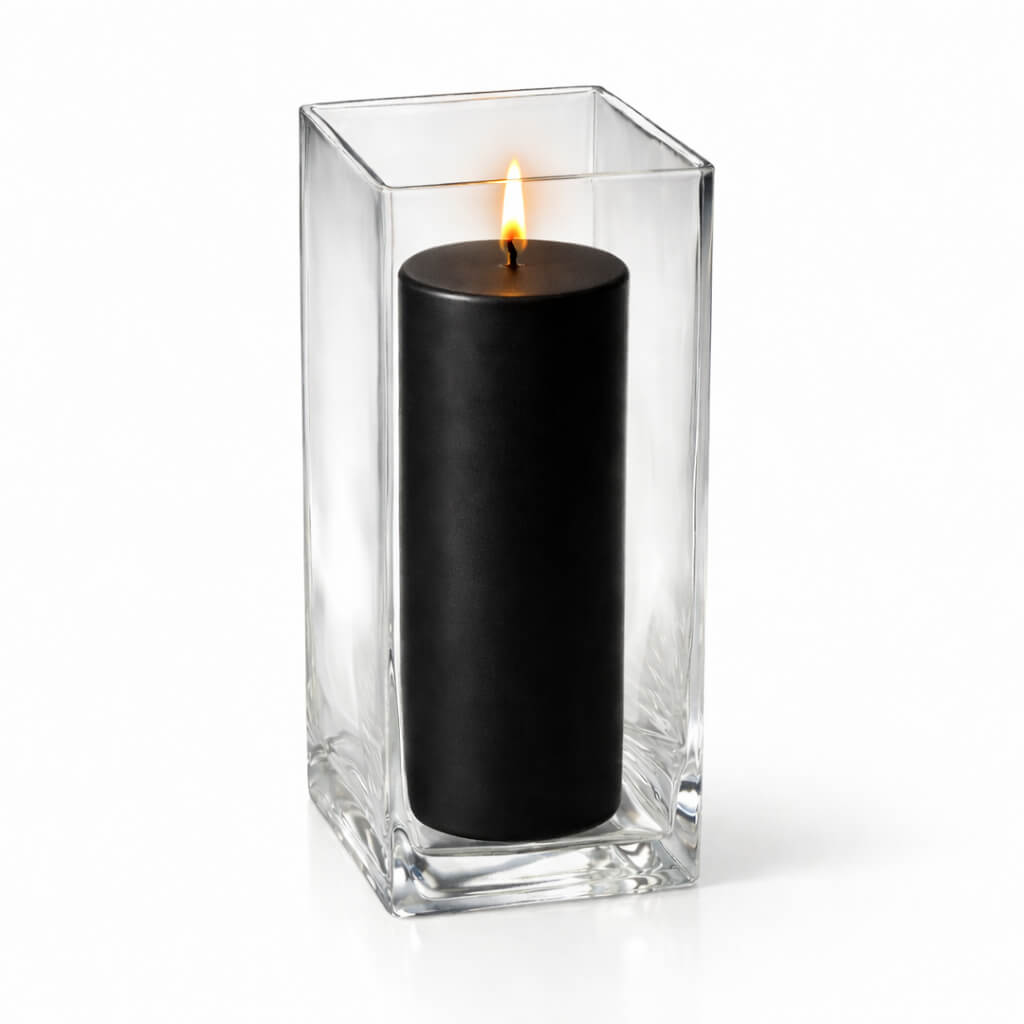 Richland Pillar Candle 9" & Eastland Square Holder 12" Set of 12 (Choose your color)