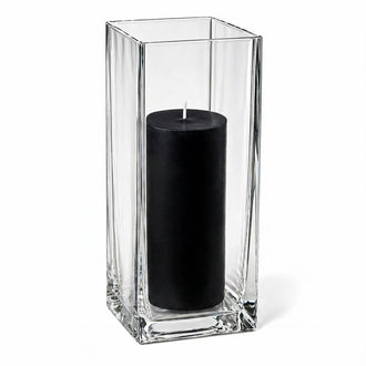 Richland Pillar Candle 9" & Eastland Square Holder 12" Set of 12 - Black