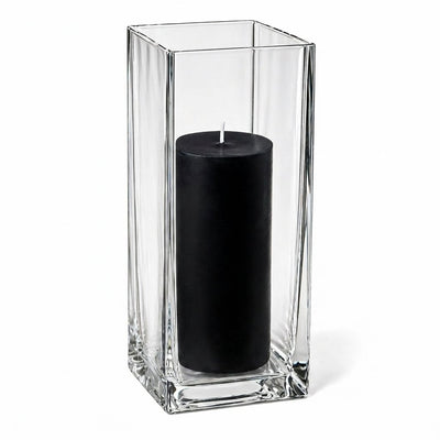 Richland Pillar Candle 9" & Eastland Square Holder 12" Set of 12 - Black