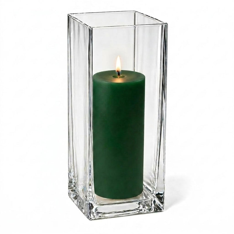 Richland Pillar Candle 9" & Eastland Square Holder 12" Set of 12 - Dark Green - thumbnail number 2