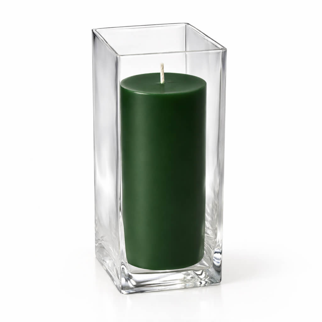 Richland Pillar Candle 9" & Eastland Square Holder 12" Set of 12 (Choose your color)
