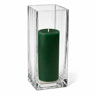 Richland Pillar Candle 9" & Eastland Square Holder 12" Set of 12 - Dark Green
