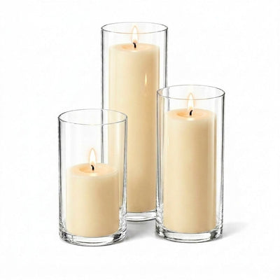 Richland Pillar Candles & Cylinder Vases Set of 3 - Ivory - thumbnail number 2