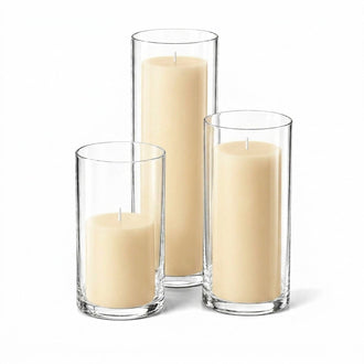 Richland Slim Pillar Candles & Cylinder Vases Set of 18 - Ivory