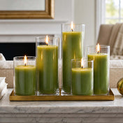 Five green pillar candles in glass cylinders on a gold tray - thumbnail number 7