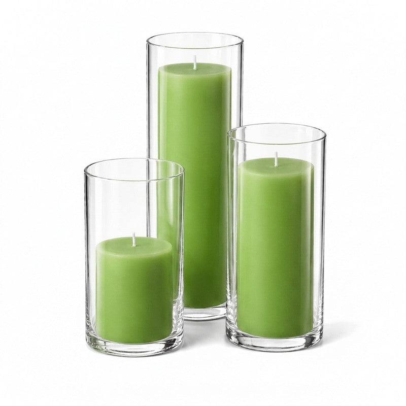 A set of three green candles in glass cylinders - thumbnail number 1