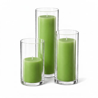 Richland Slim Pillar Candles & Cylinder Vases Set of 18 - Green