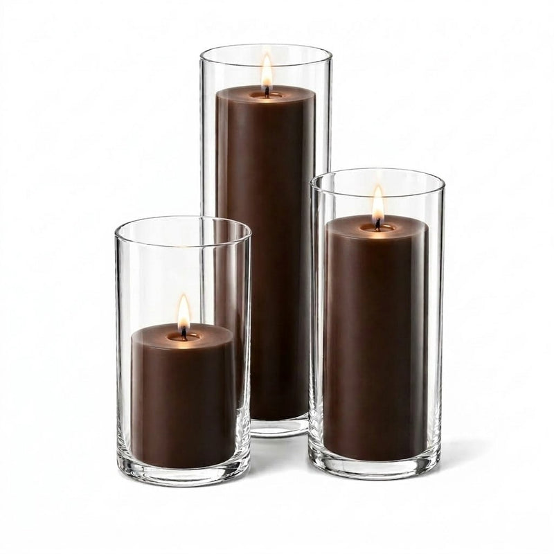 Richland Pillar Candles & Cylinder Vases Set of 12 - Brown - thumbnail number 2