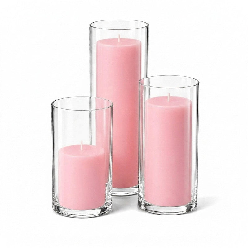 Richland Pillar Candles & Cylinder Vases Set of 3 - Pink - thumbnail number 1