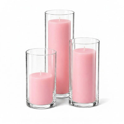 Richland Pillar Candles & Cylinder Vases Set of 12 - Pink - thumbnail number 1