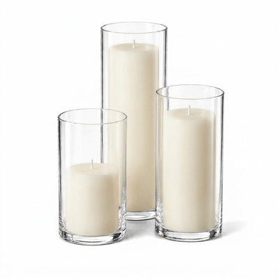 Richland Pillar Candles & Cylinder Vases Set of 3 - Light Ivory - thumbnail number 1