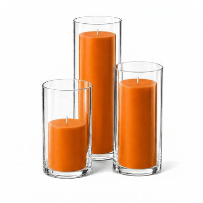 Richland Pillar Candles & Cylinder Vases Set of 3 - Orange - thumbnail number 1