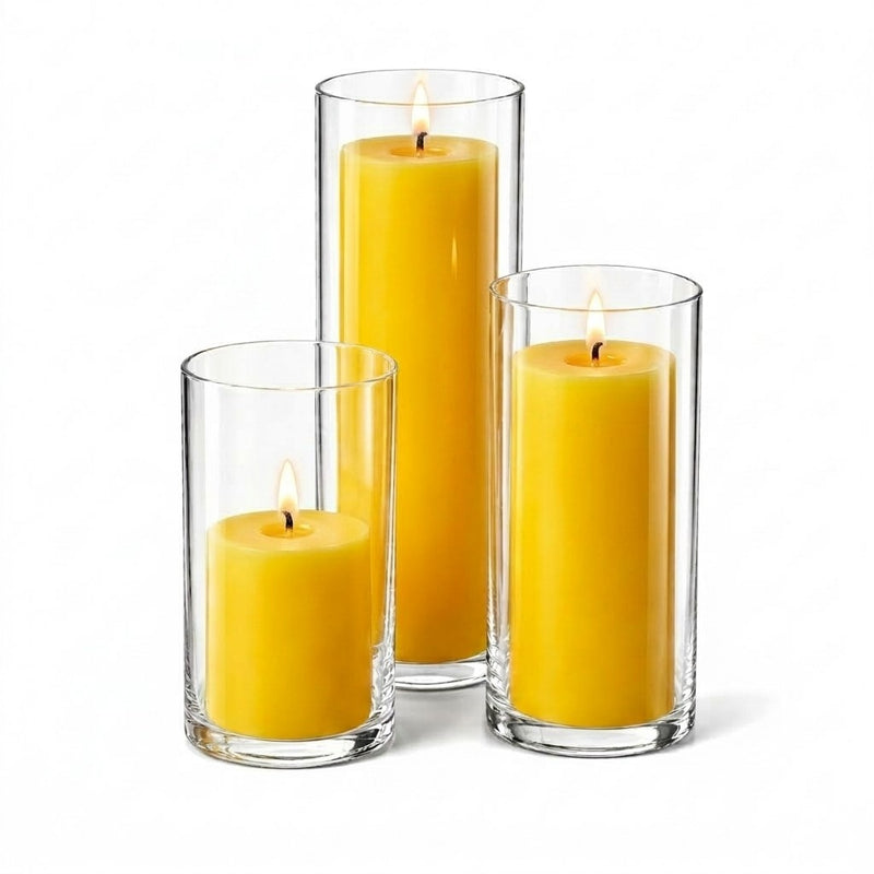 Richland Pillar Candles & Cylinder Vases Set of 3 - Yellow - thumbnail number 2