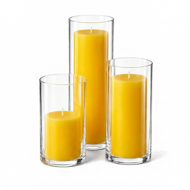 Richland Pillar Candles & Cylinder Vases Set of 3 - Yellow - thumbnail number 1