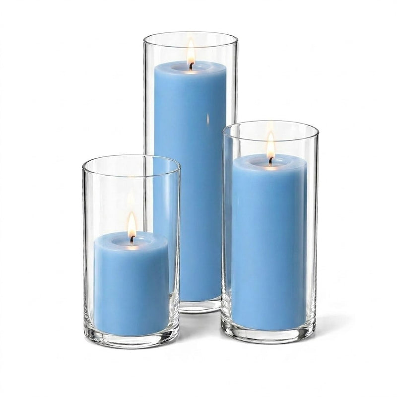 Richland Pillar Candles & Cylinder Vases Set of 12 - Light Blue - thumbnail number 2