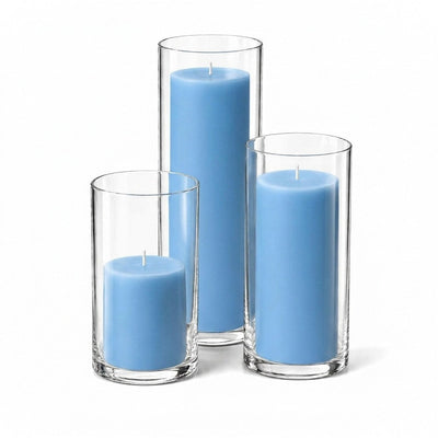 Richland Pillar Candles & Cylinder Vases Set of 3 - Light Blue - thumbnail number 1