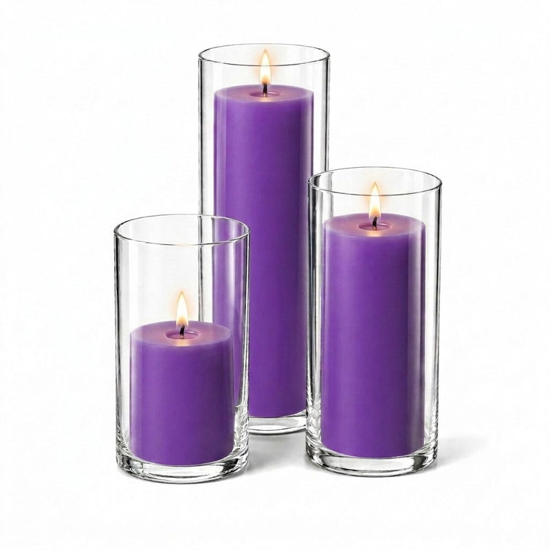 Richland Pillar Candles & Cylinder Vases Set of 12 - Purple - thumbnail number 2
