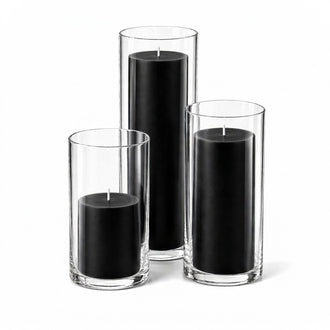 Richland Slim Pillar Candles & Cylinder Vases Set of 18 - Black