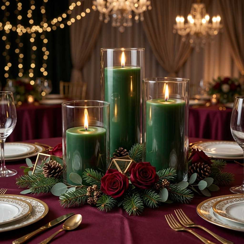 Richland Pillar Candles & Cylinder Vases Set of 12 - Dark Green - thumbnail number 4