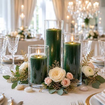 Richland Pillar Candles & Cylinder Vases Set of 12 - Dark Green - thumbnail number 6