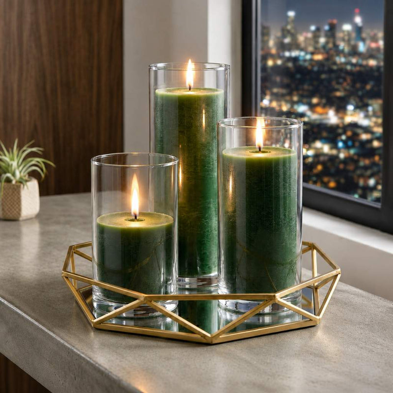 Richland Pillar Candles & Cylinder Vases Set of 12 - Dark Green - thumbnail number 3