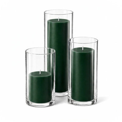 Richland Pillar Candles & Cylinder Vases Set of 12 - Dark Green - thumbnail number 1