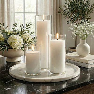 Richland Slim Pillar Candles & Eastland Cylinder Holders Set of 3 - White - thumbnail number 3