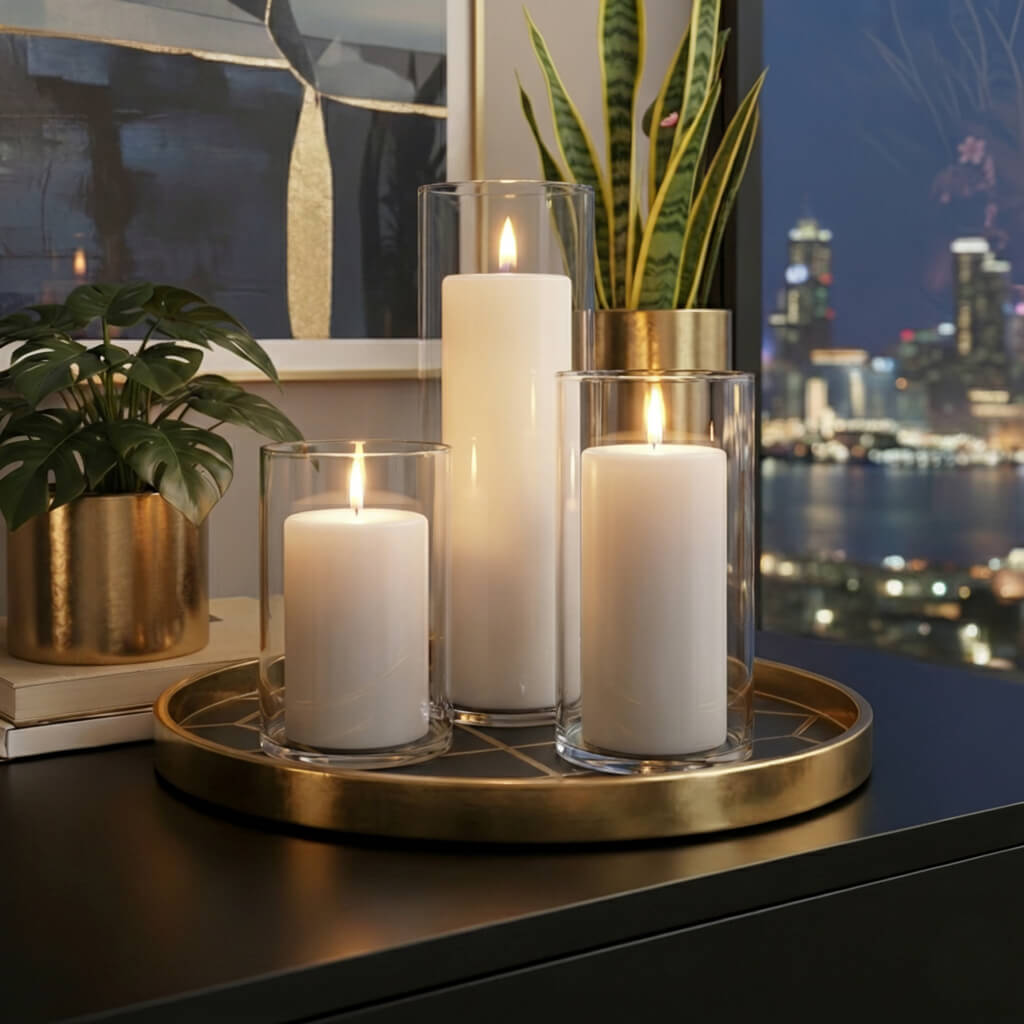 Richland Pillar Candles & Eastland Cylinder Holders Set of 3