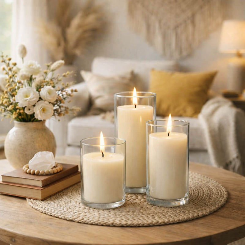 Richland Pillar Candles & Cylinder Vases Set of 12 - Ivory - thumbnail number 5